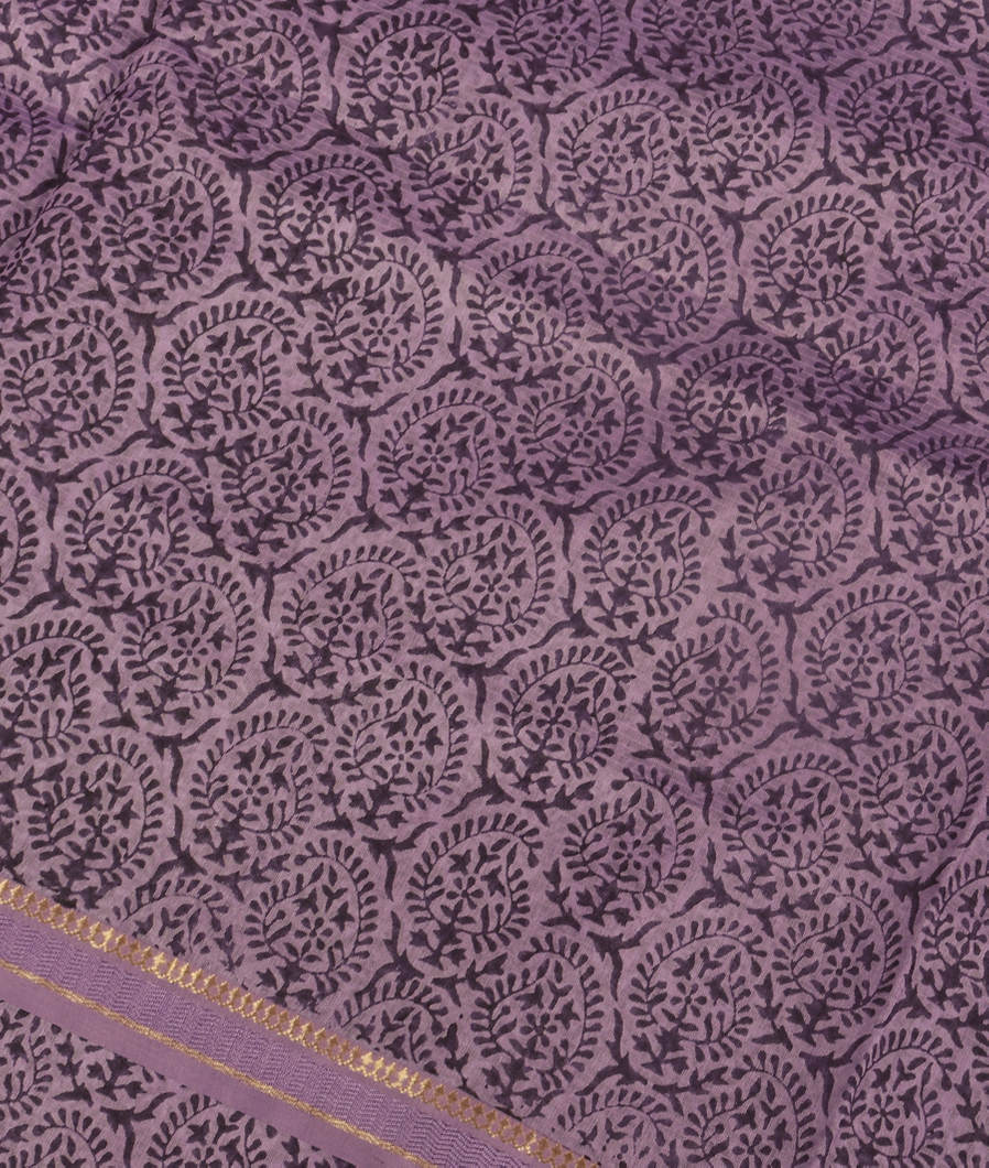 Lavender Maheshwari Printed Cotton Saree T364271-image