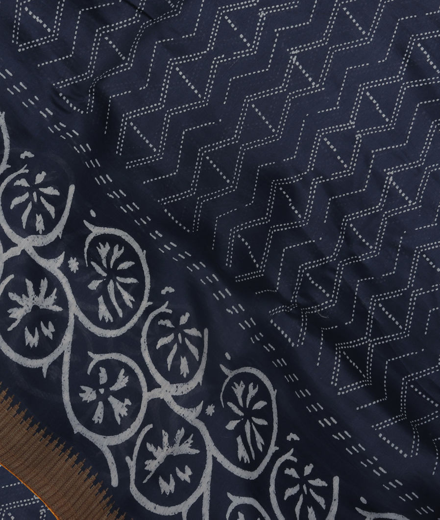 Midnight Blue Soft Printed Cotton Saree T360425-image