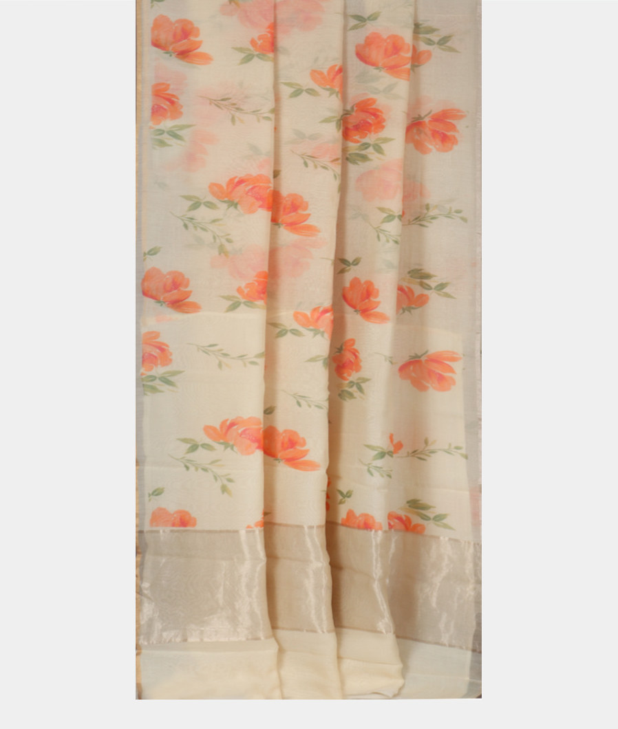 Off-White Soft Printed Cotton Saree T3465232