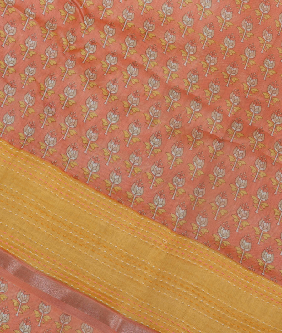 Peach Soft Printed Cotton Saree T345564-image