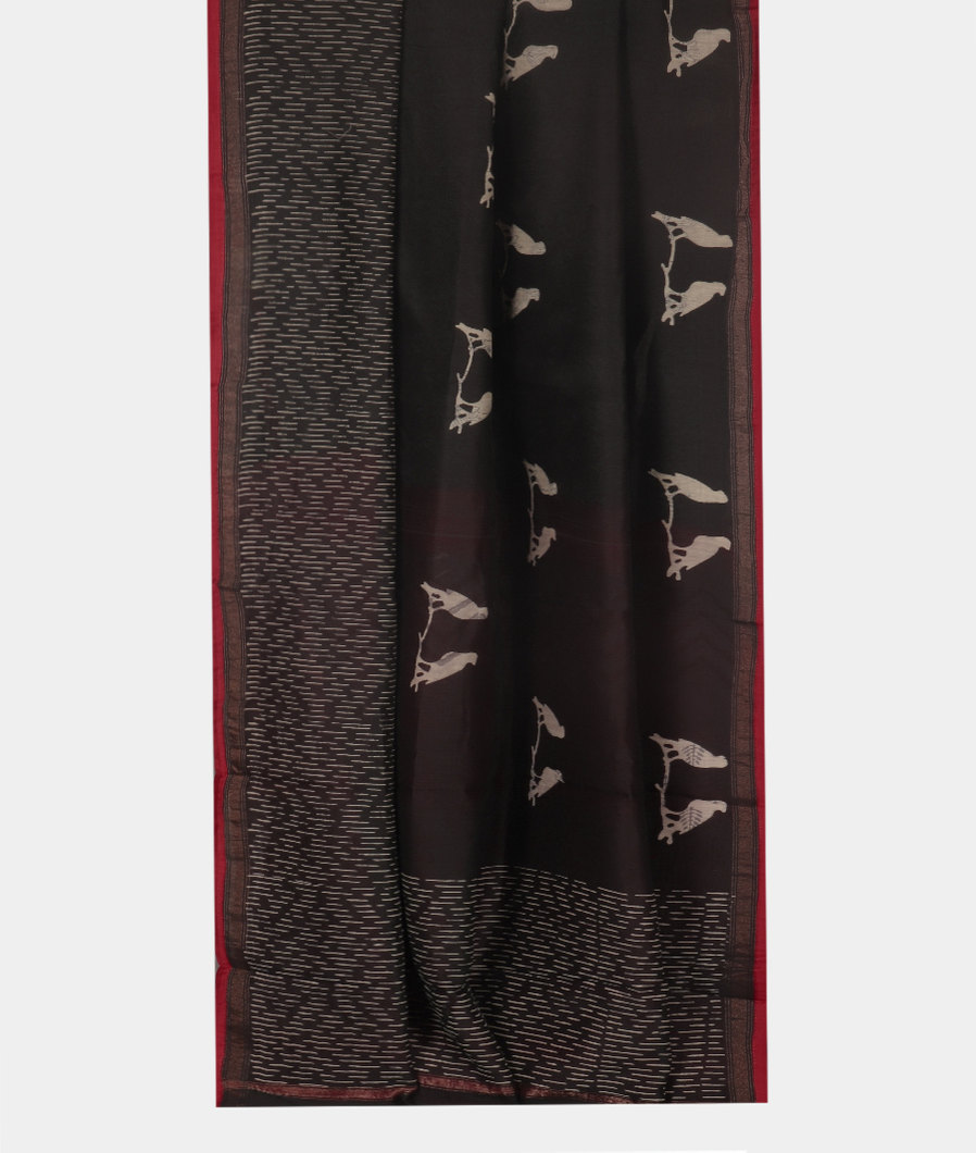 Black Soft Printed Cotton Saree T3604452