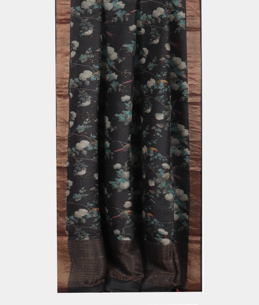 Black Tussar Printed Saree T3666472