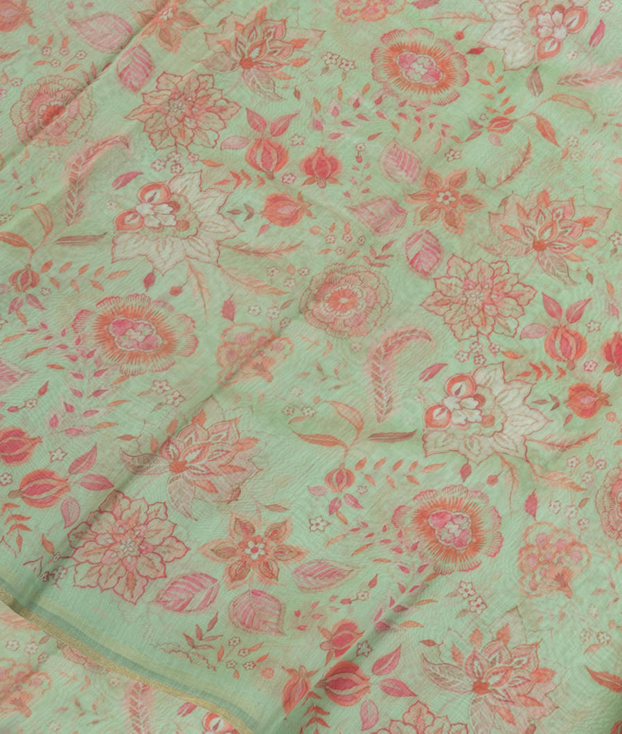 Green Soft Printed Cotton Saree T346519-image