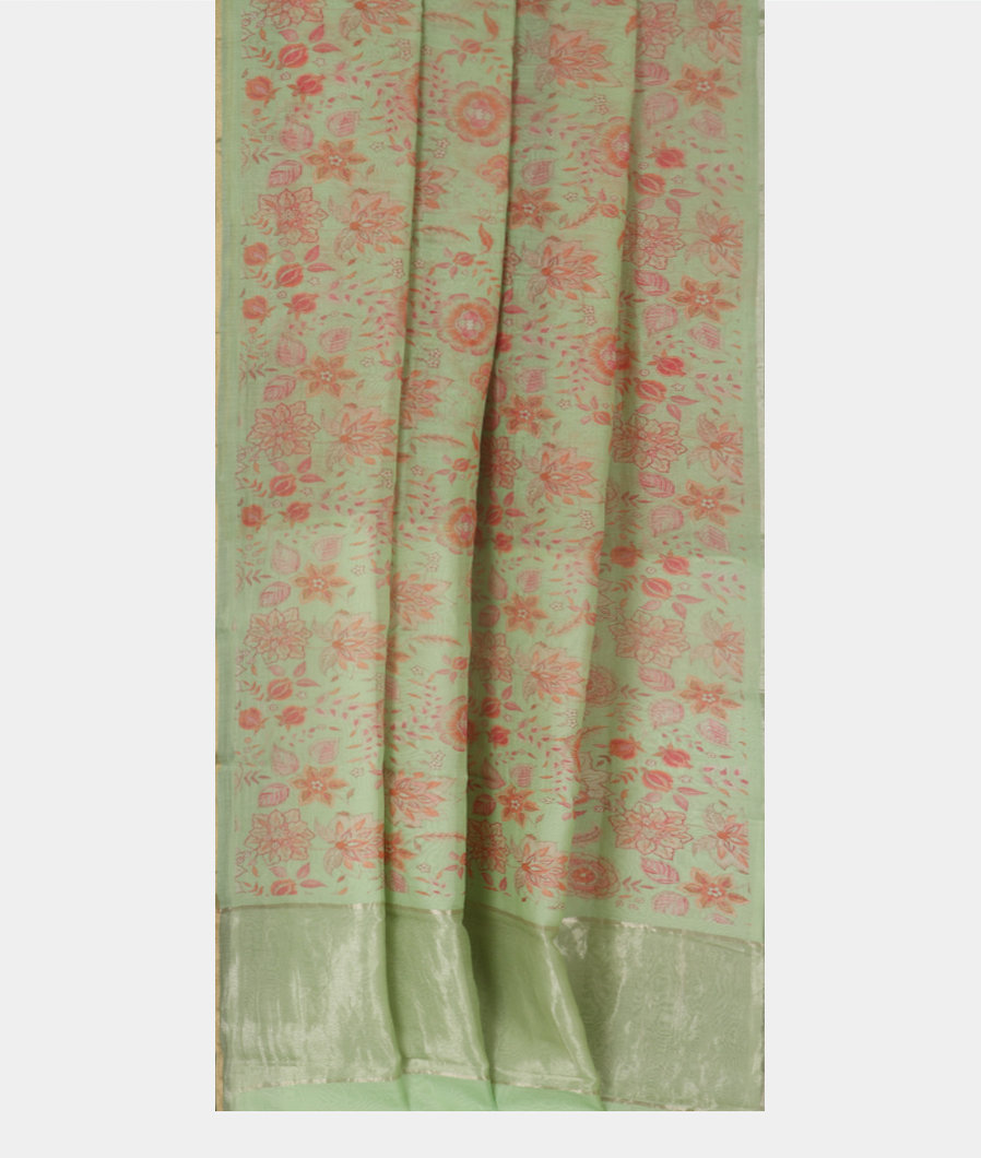 Green Soft Printed Cotton Saree T3465192