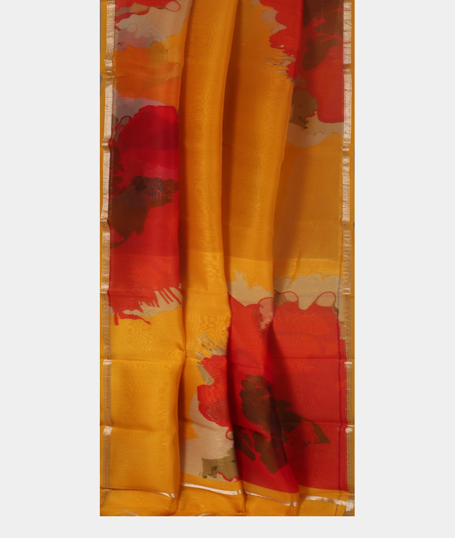 Yellow Kora Organza Printed Saree T3125912