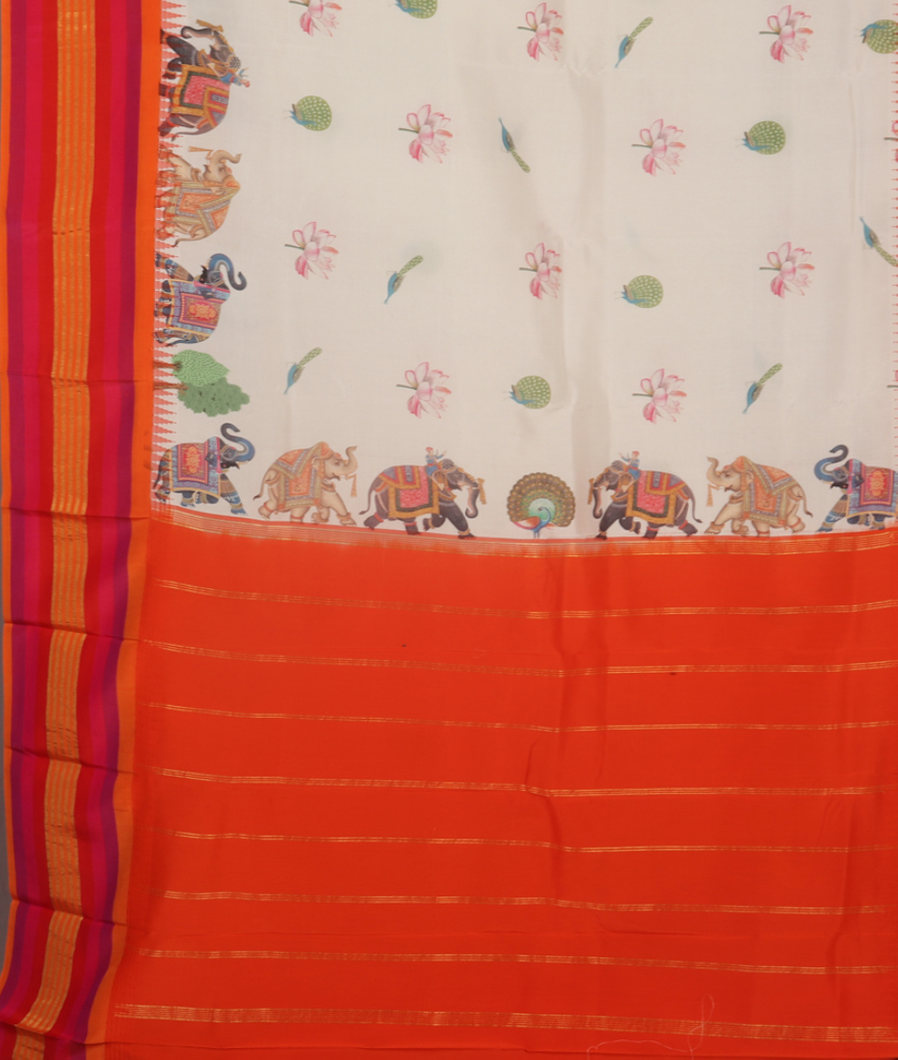 White Printed Soft Silk Saree T3684754