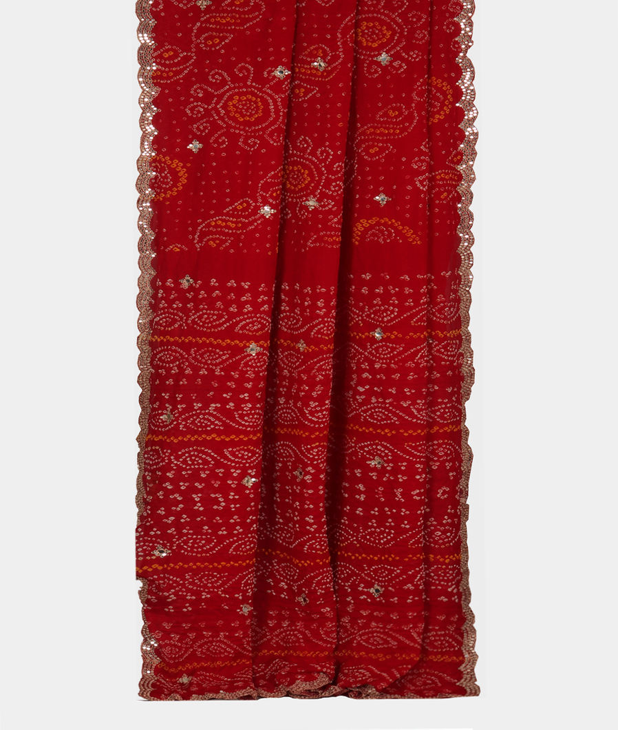 Red Bandhani Georgette Silk Saree T3634372