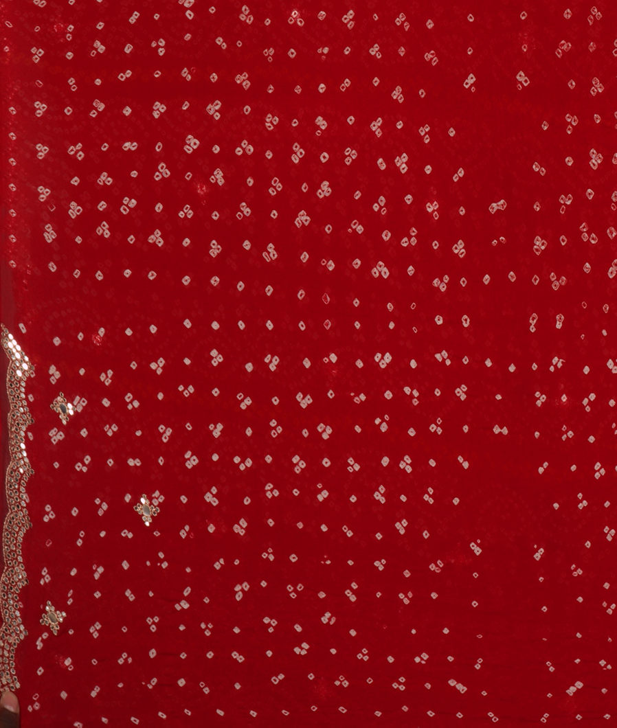 Red Bandhani Georgette Silk Saree T3634373