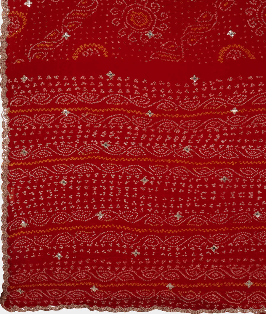 Red Bandhani Georgette Silk Saree T3634374