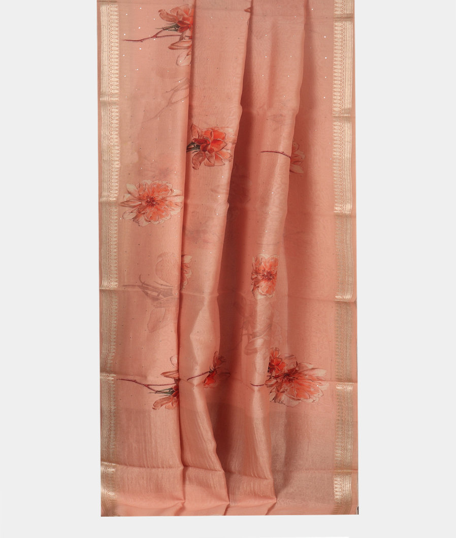 Peach Chanderi Cotton Saree T3526392