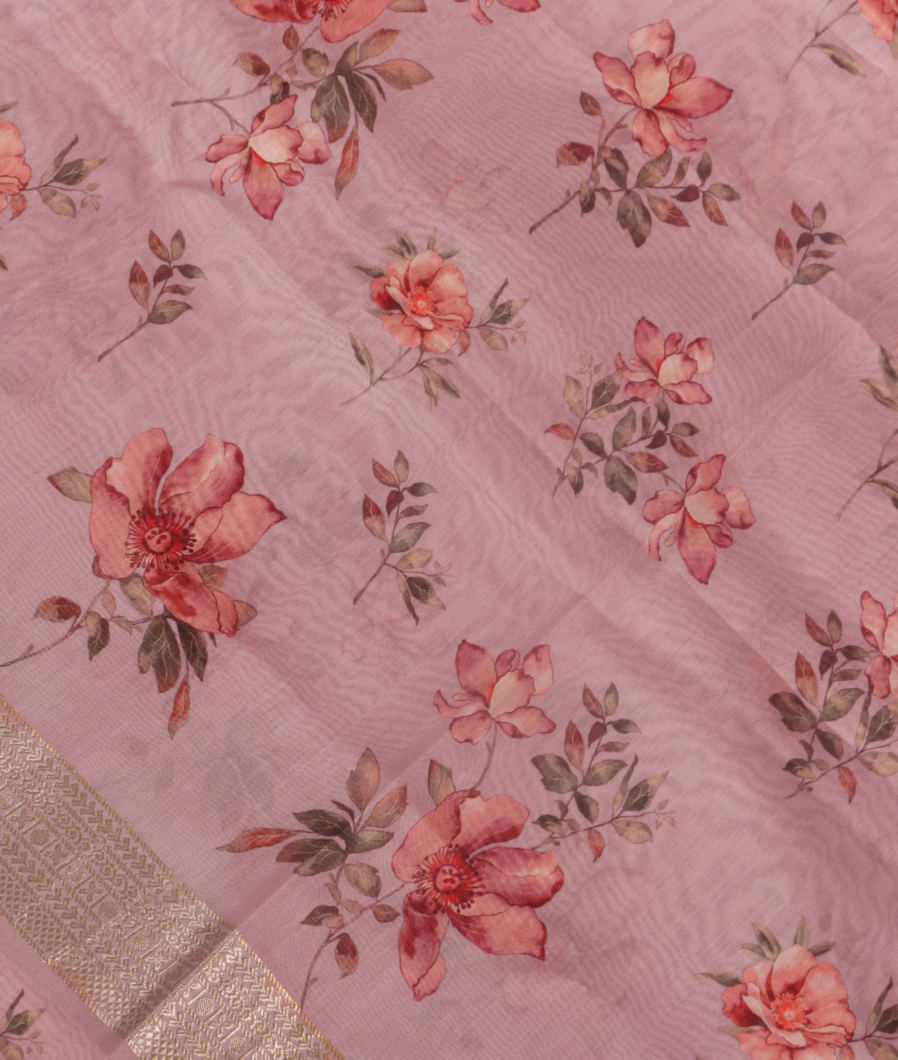 Lavender Chanderi Cotton Saree T352648-image