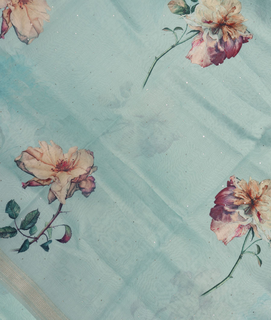 Blue Chanderi Cotton Saree T352641-image