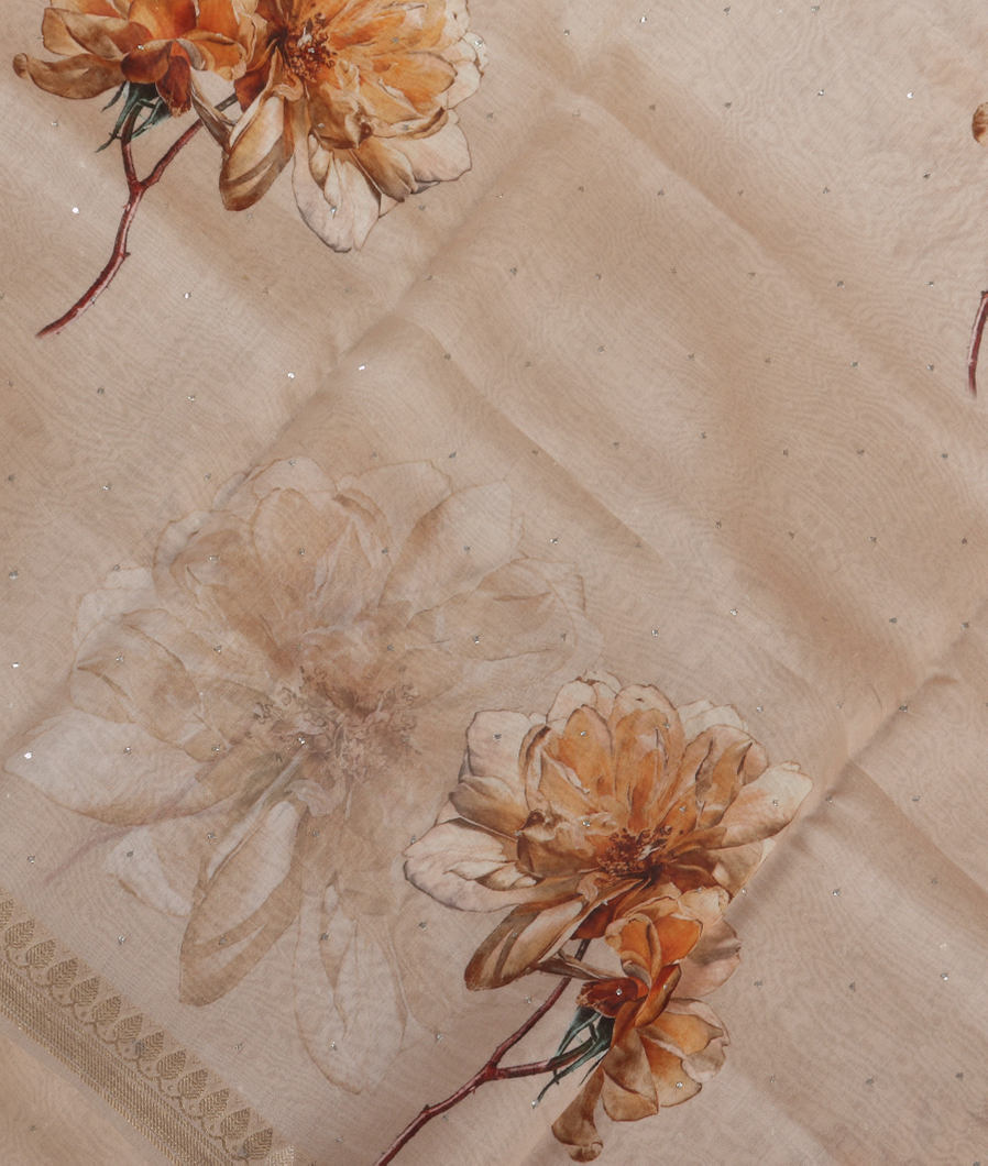 Beige Chanderi Cotton Saree T352638-image