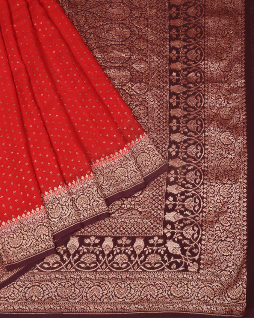Red Banaras Georgette Silk Saree T3685872