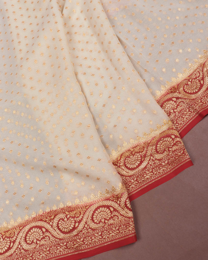 Off-White Banaras Georgette Silk Saree T354872-image