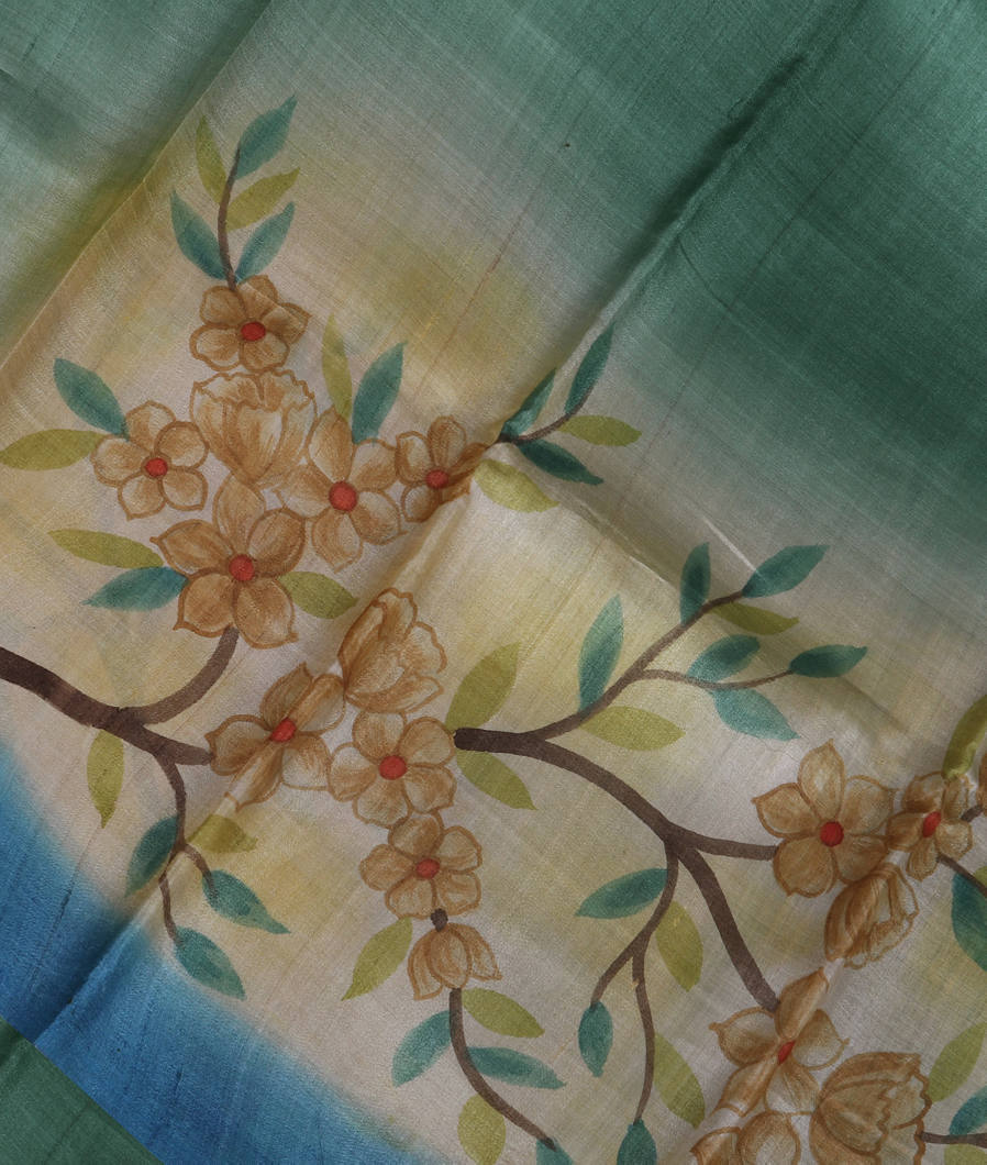 Green Tussar Printed Saree T356594-image