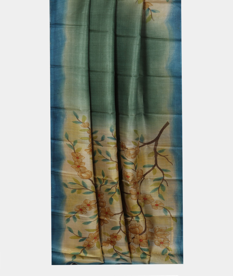 Green Tussar Printed Saree T3565942