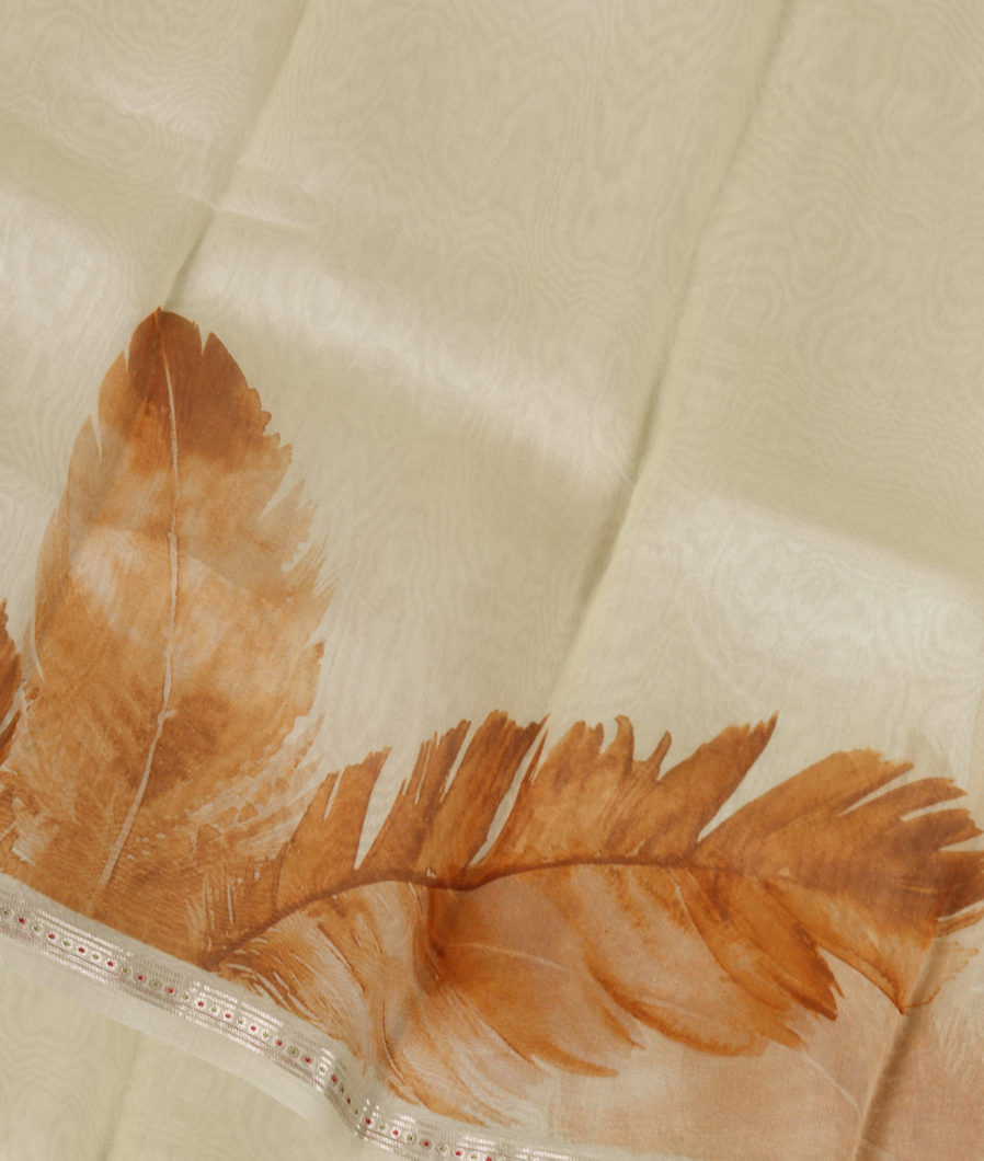 Cream Kora Organza Printed Saree T368453-image