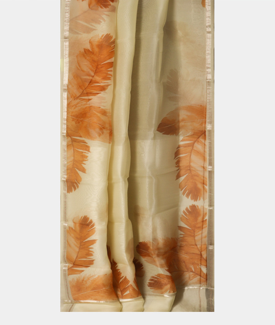 Cream Kora Organza Printed Saree T3684532