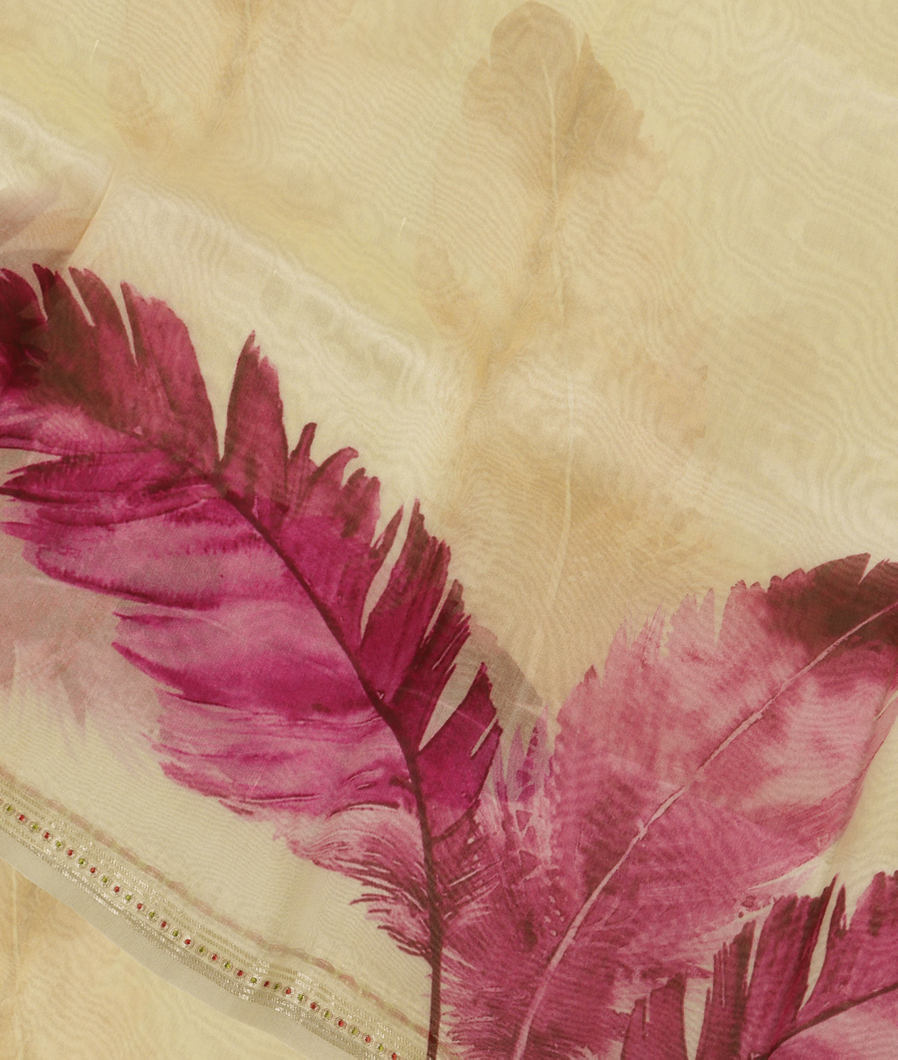 Cream Kora Organza Printed Saree T368424-image