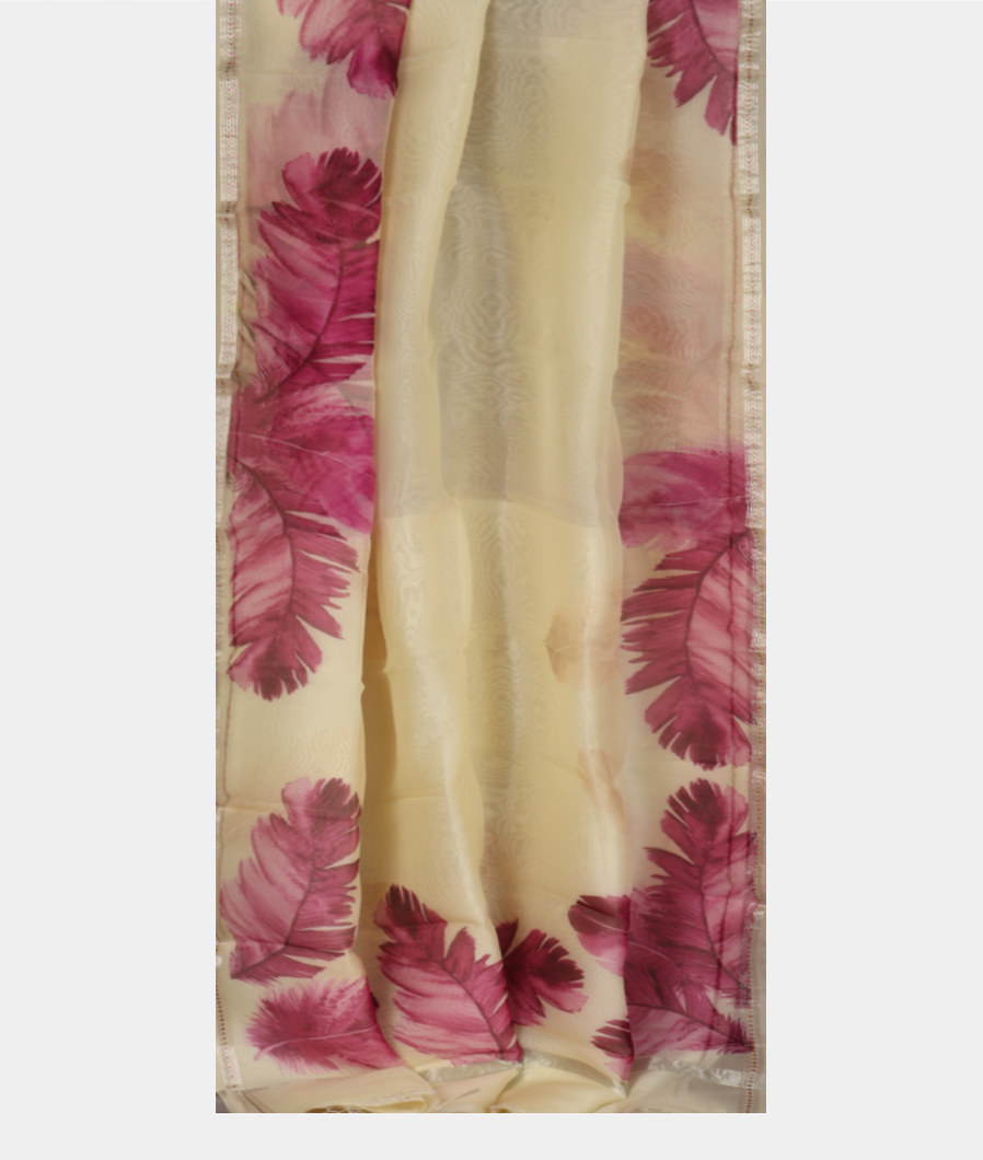 Cream Kora Organza Printed Saree T3684242