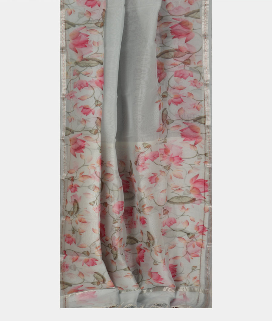 Blue Kora Organza Printed Saree T3684332