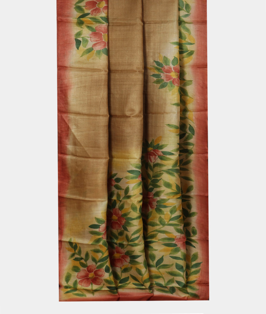 Beige Tussar Printed Saree T3565932
