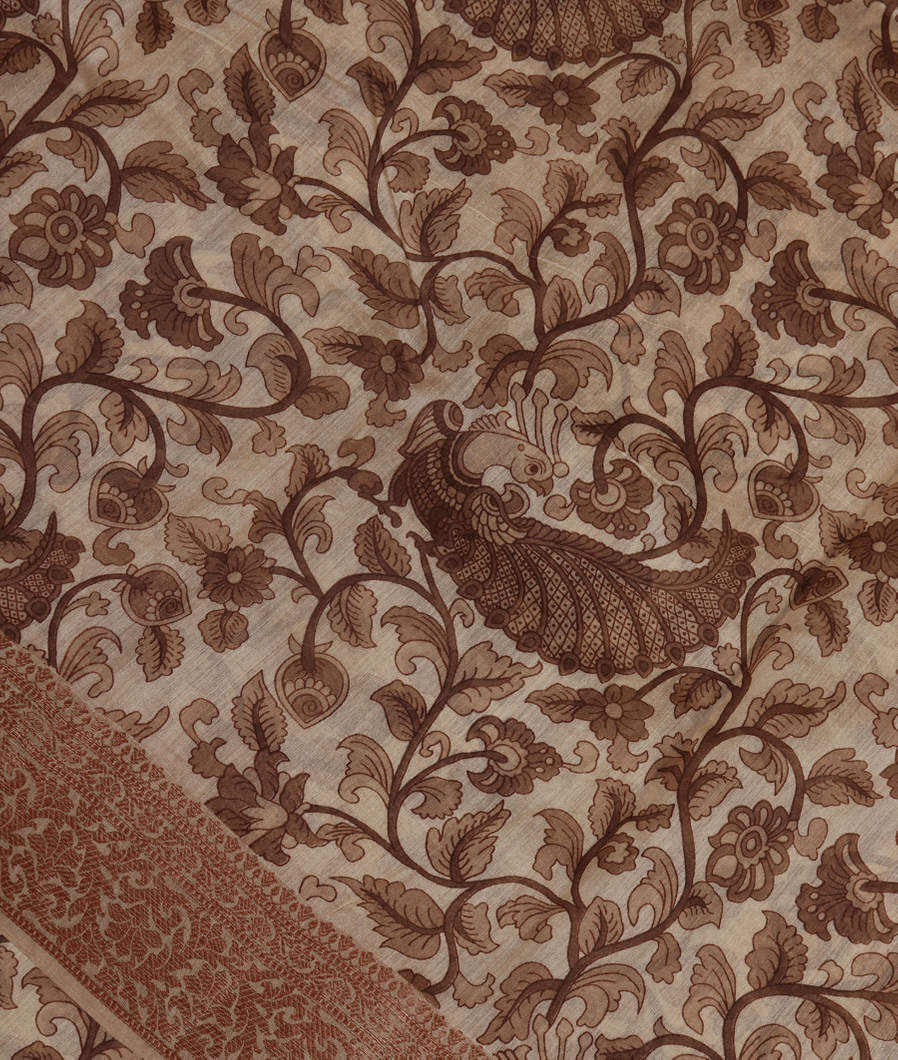 Beige Soft Printed Cotton Saree T264180-image