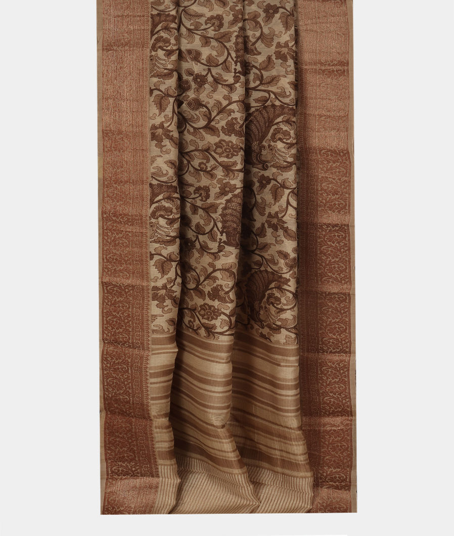 Beige Soft Printed Cotton Saree T2641802