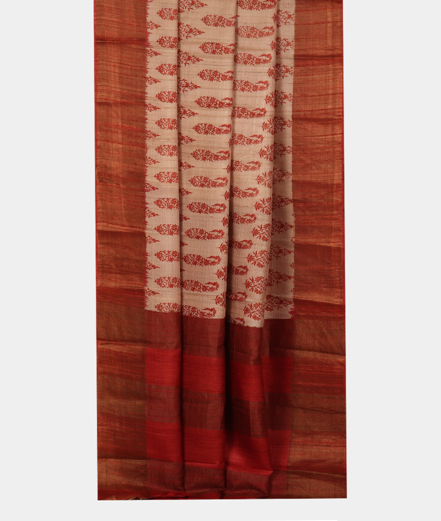 Beige Tussar Printed Saree T3654502