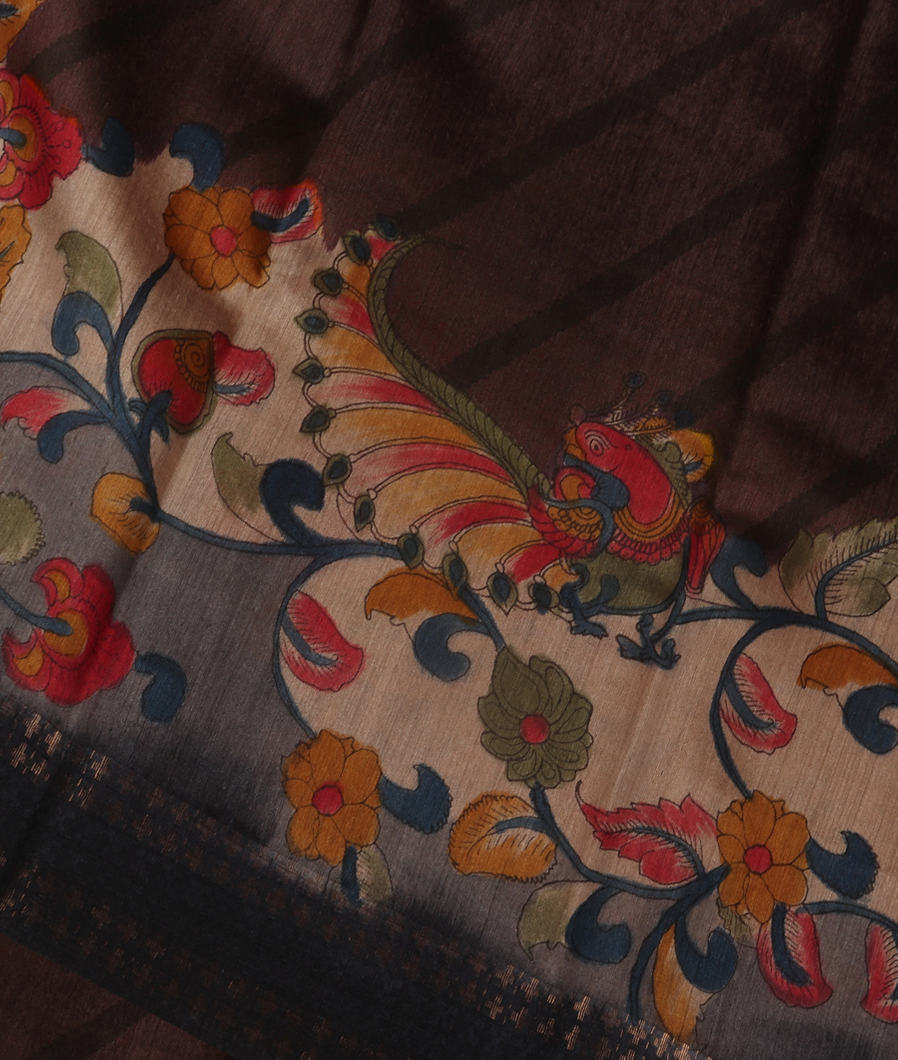 Brown Tussar Printed Saree T312775-image