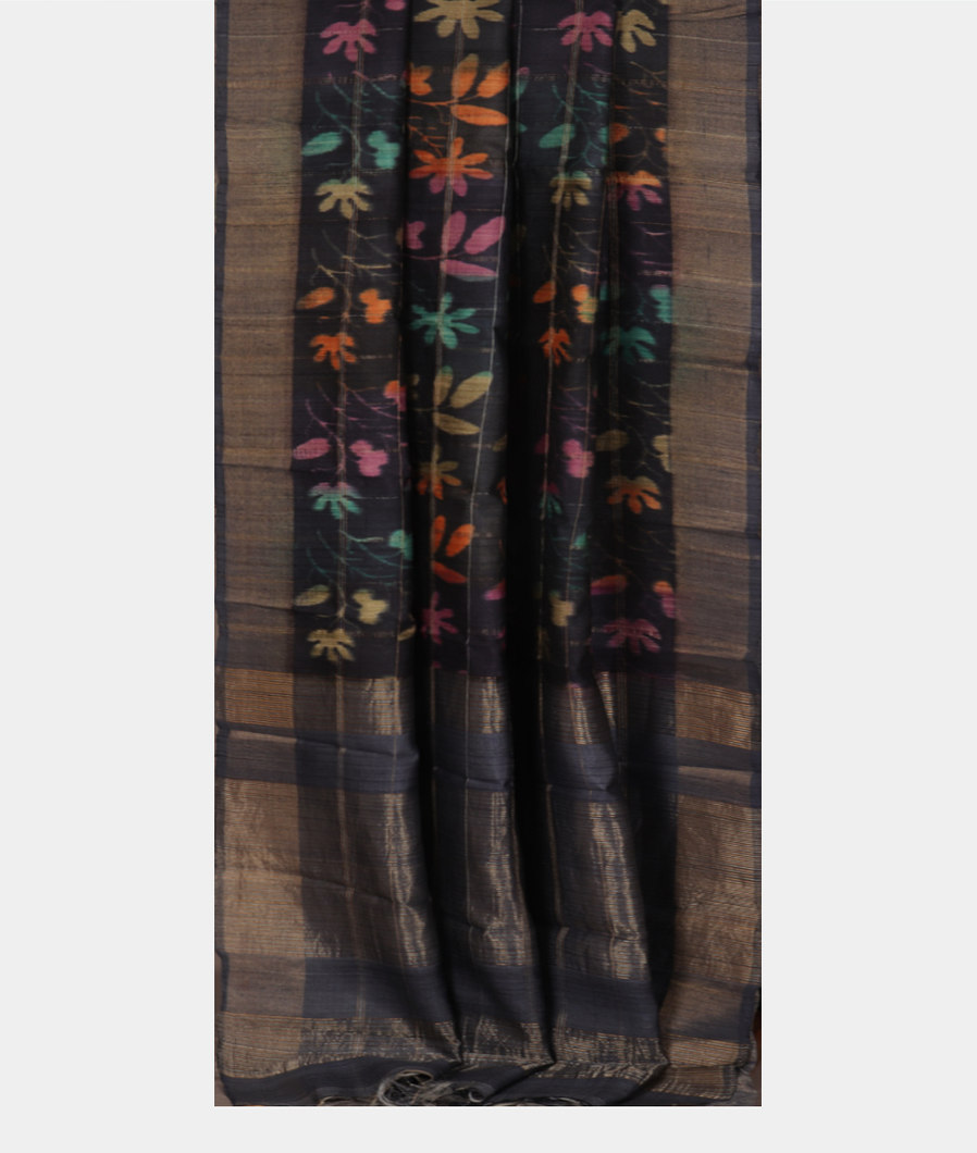 Blue Tussar Printed Saree T3127942