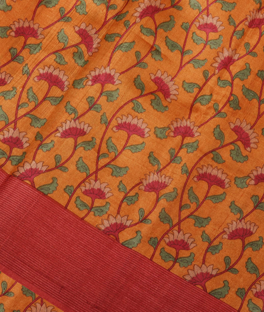 Yellow Tussar Printed Saree T363818-image