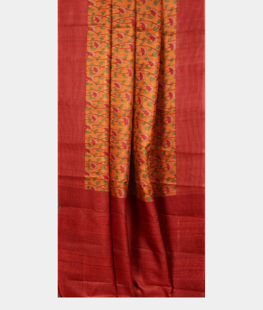 Yellow Tussar Printed Saree T3638182