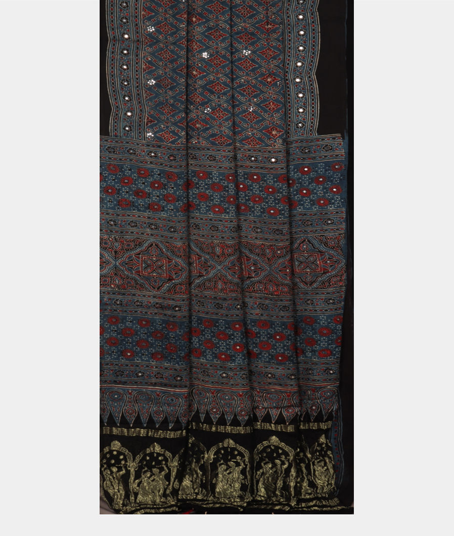 Blue Ajrakh Printed Modal Silk Saree T3692042