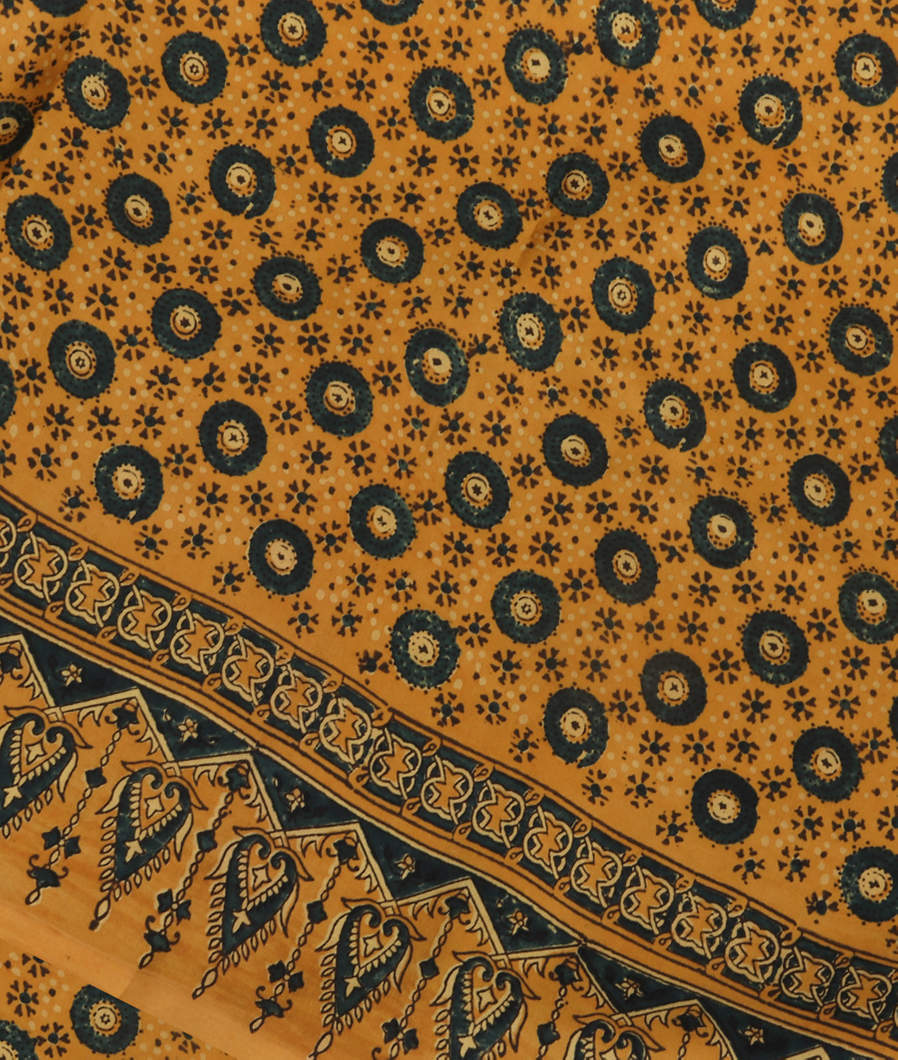 Yellow Ajrakh Printed Modal Silk Saree T369196-image