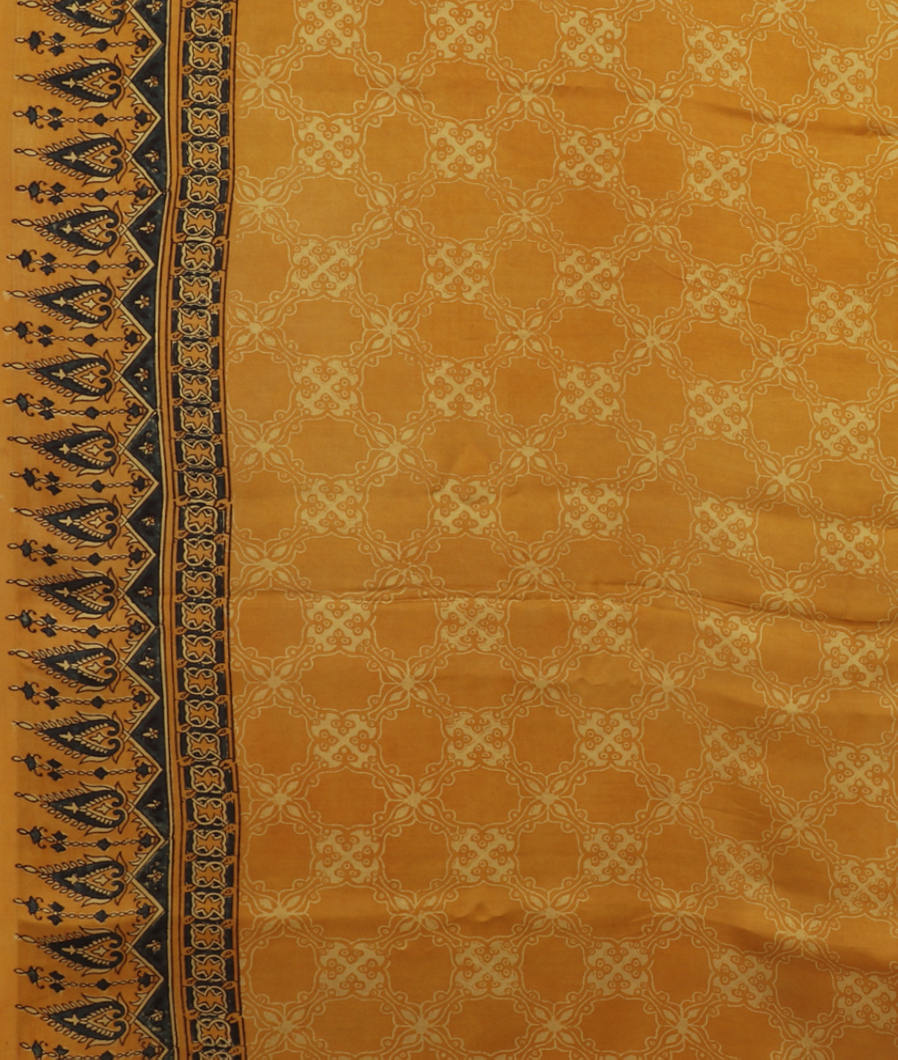 Yellow Ajrakh Printed Modal Silk Saree T3691963