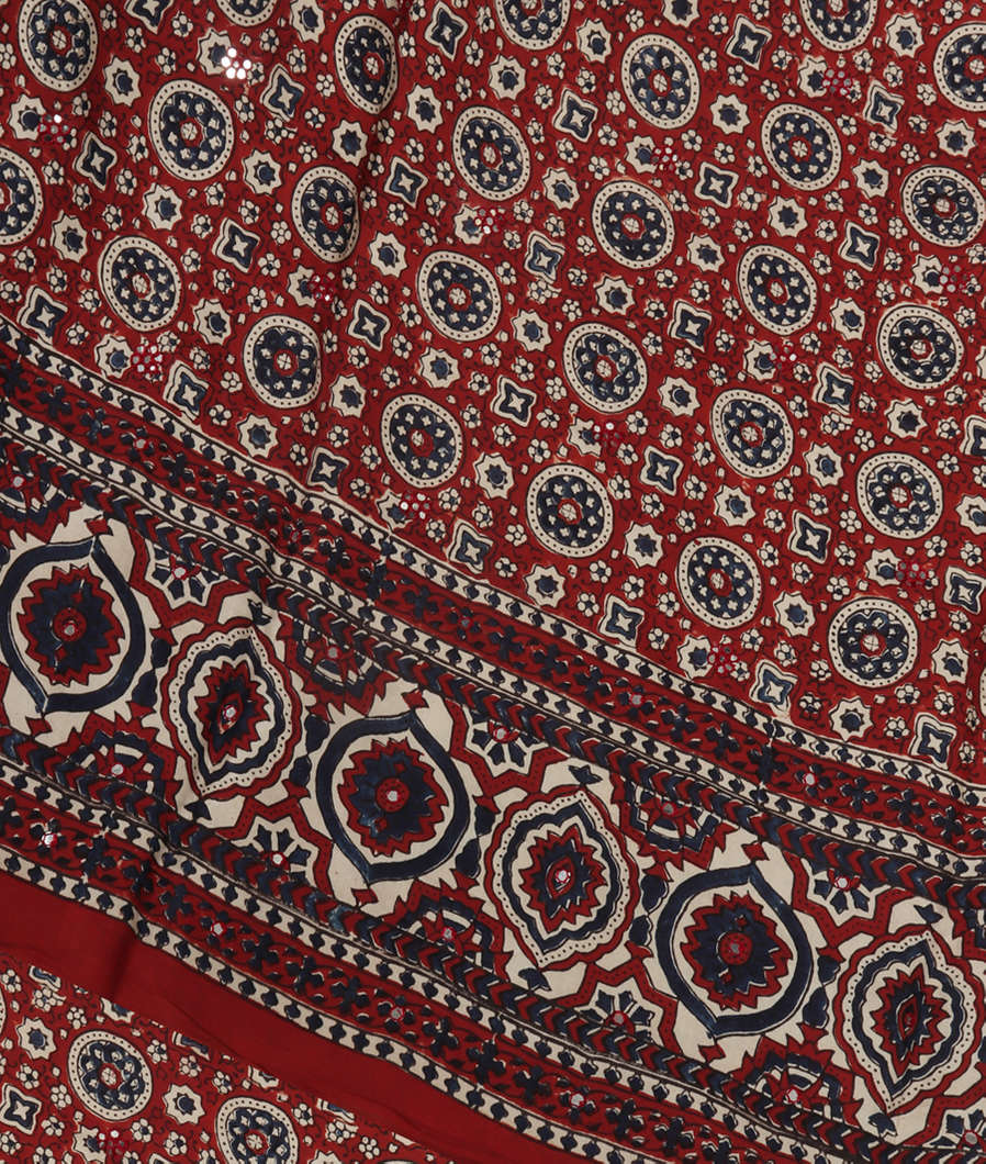 Rust Ajrakh Printed Modal Silk Saree T369216-image