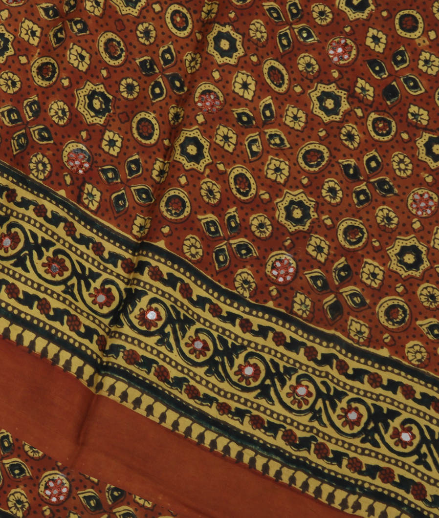 Brown Ajrakh Printed Modal Silk Saree T369213-image