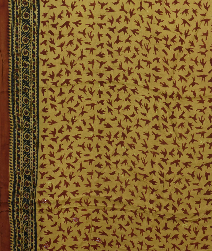 Brown Ajrakh Printed Modal Silk Saree T3692133