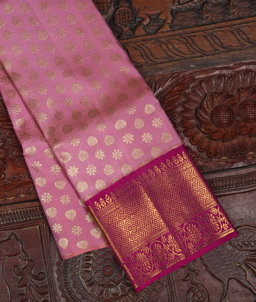 Pink Handwoven Kanjivaram Silk Kids Pavadai T370141-image