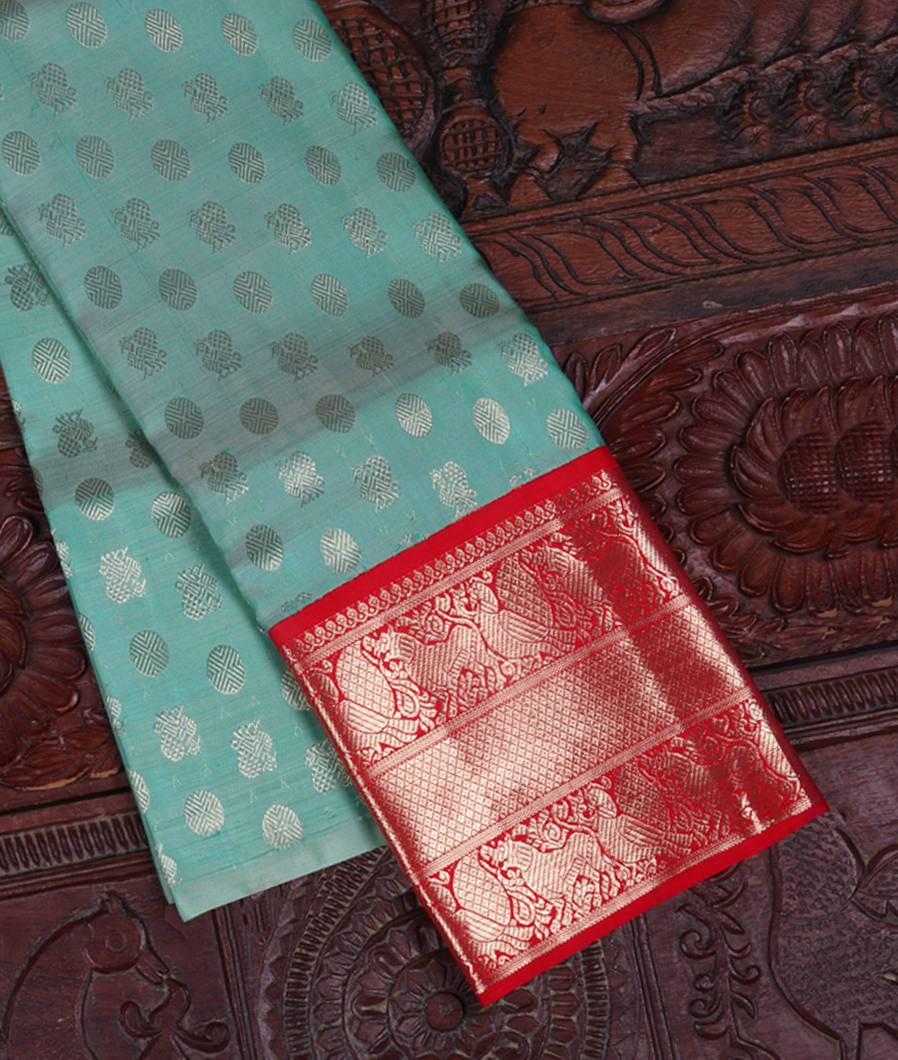 Blue Handwoven Kanjivaram Silk Kids Pavadai T370138-image