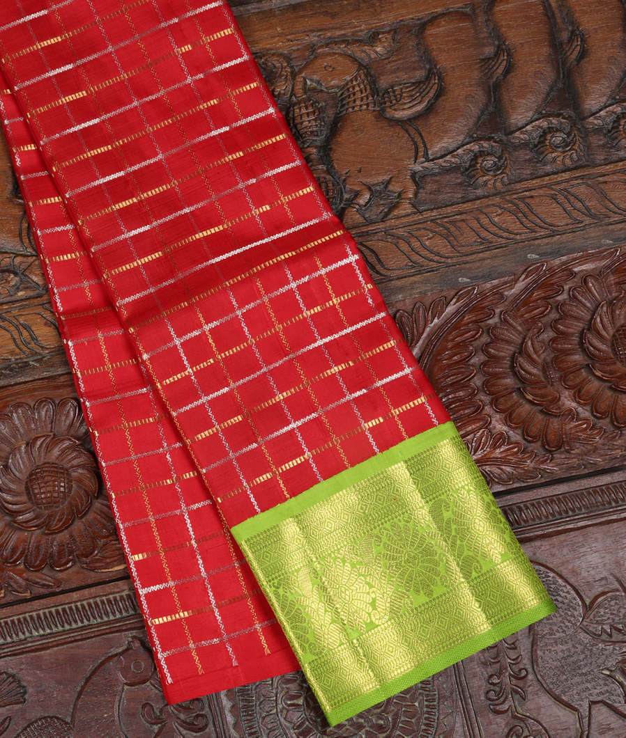 Red Handwoven Kanjivaram Silk Pavadai T370180-image
