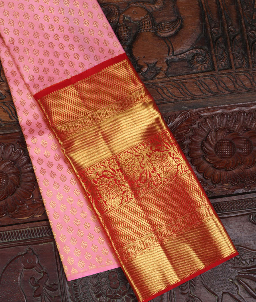 Pink Handwoven Kanjivaram Silk Pavadai T340227-image