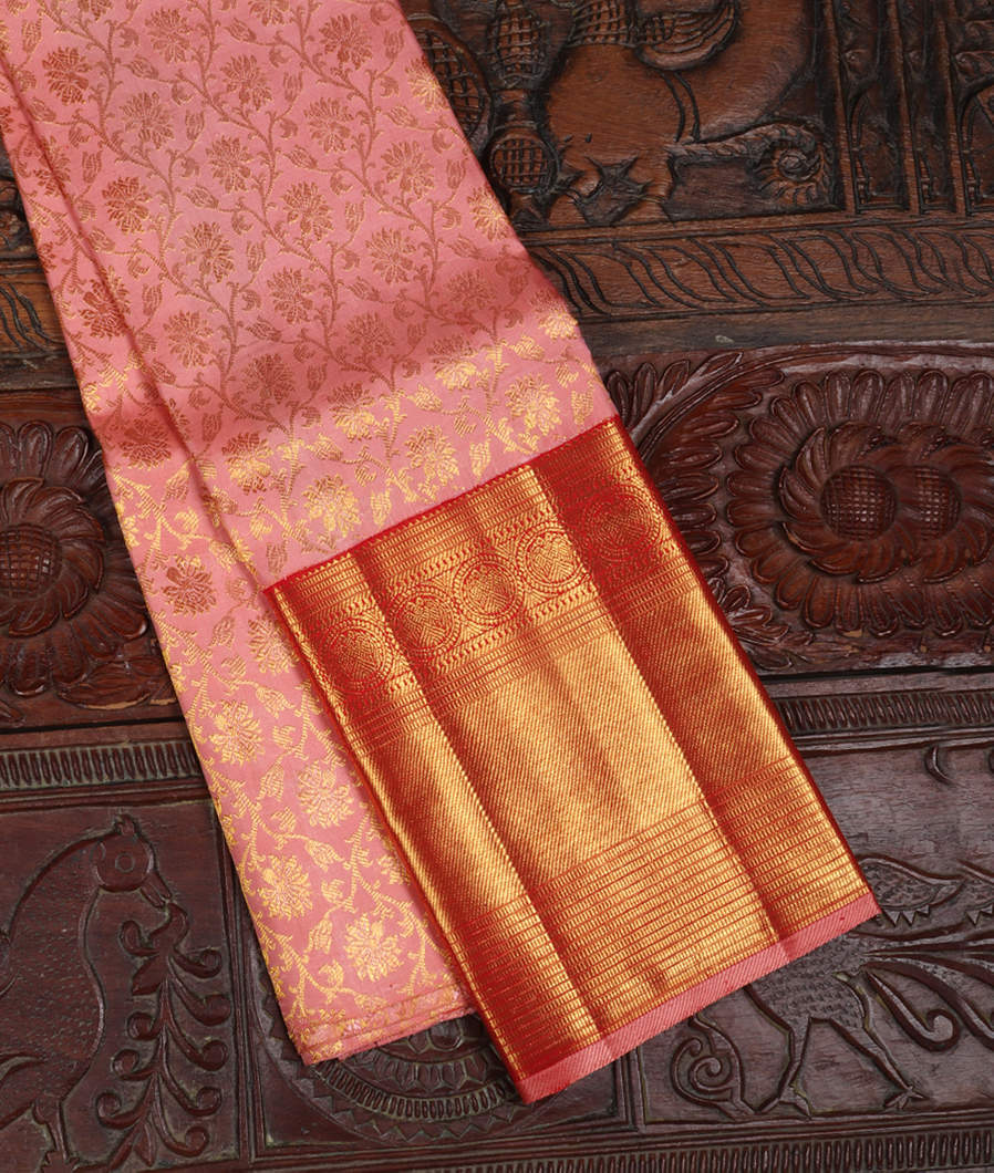 Peach Handwoven Kanjivaram Silk Pavadai T370165-image