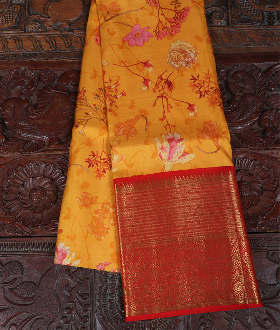 Yellow Printed Kanjivaram Silk Pavadai T331443-image
