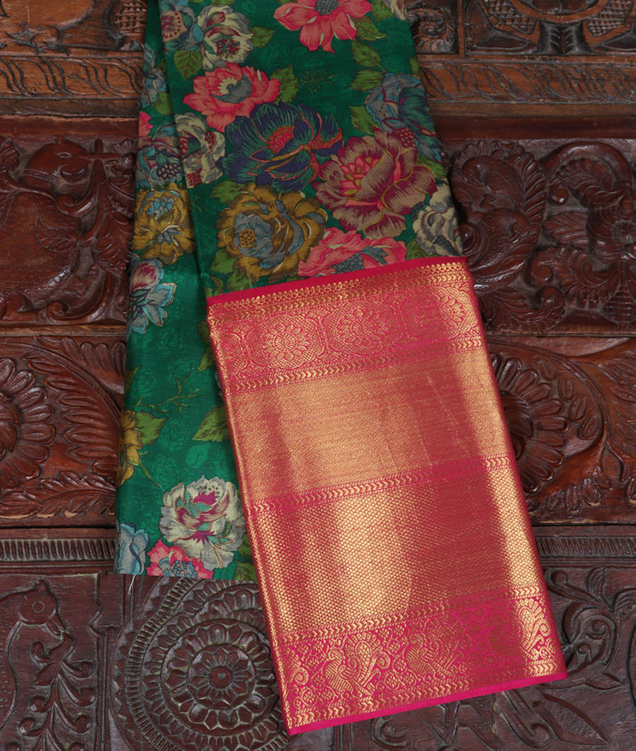 Green Printed Kanjivaram Silk Pavadai T317944-image