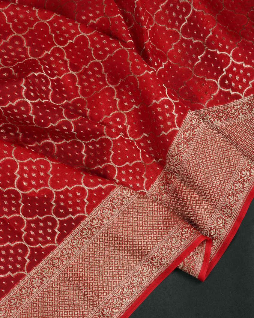 Red Banaras Organza Saree  T367189-image