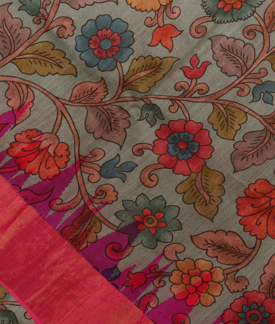 Green Tussar Printed Saree T369654-image