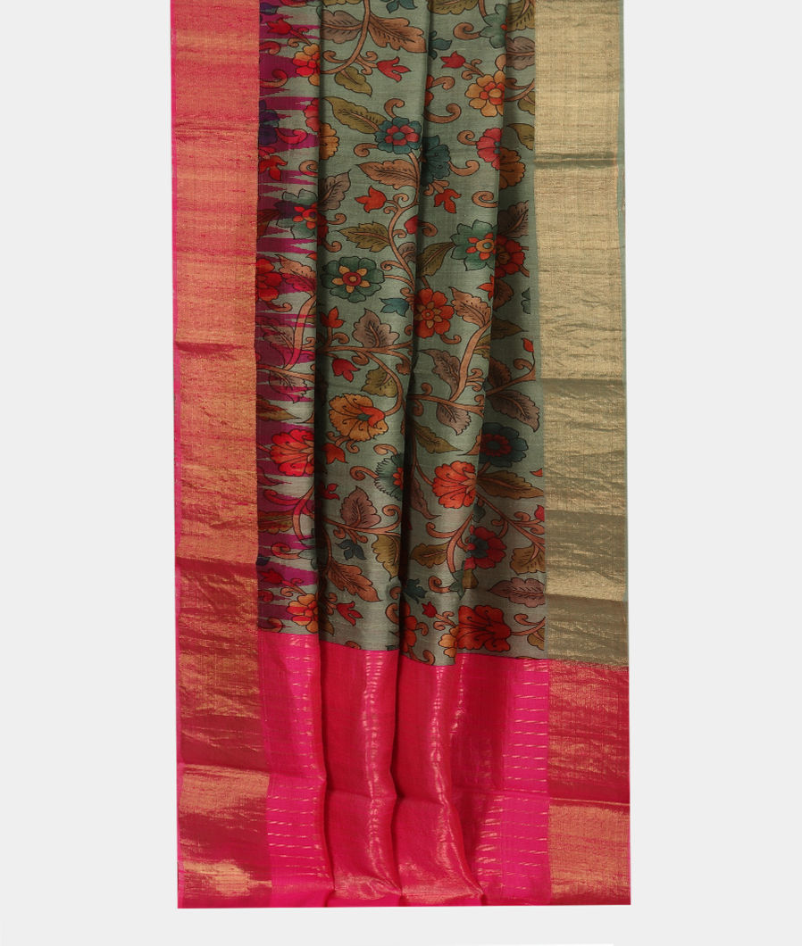 Green Tussar Printed Saree T3696542